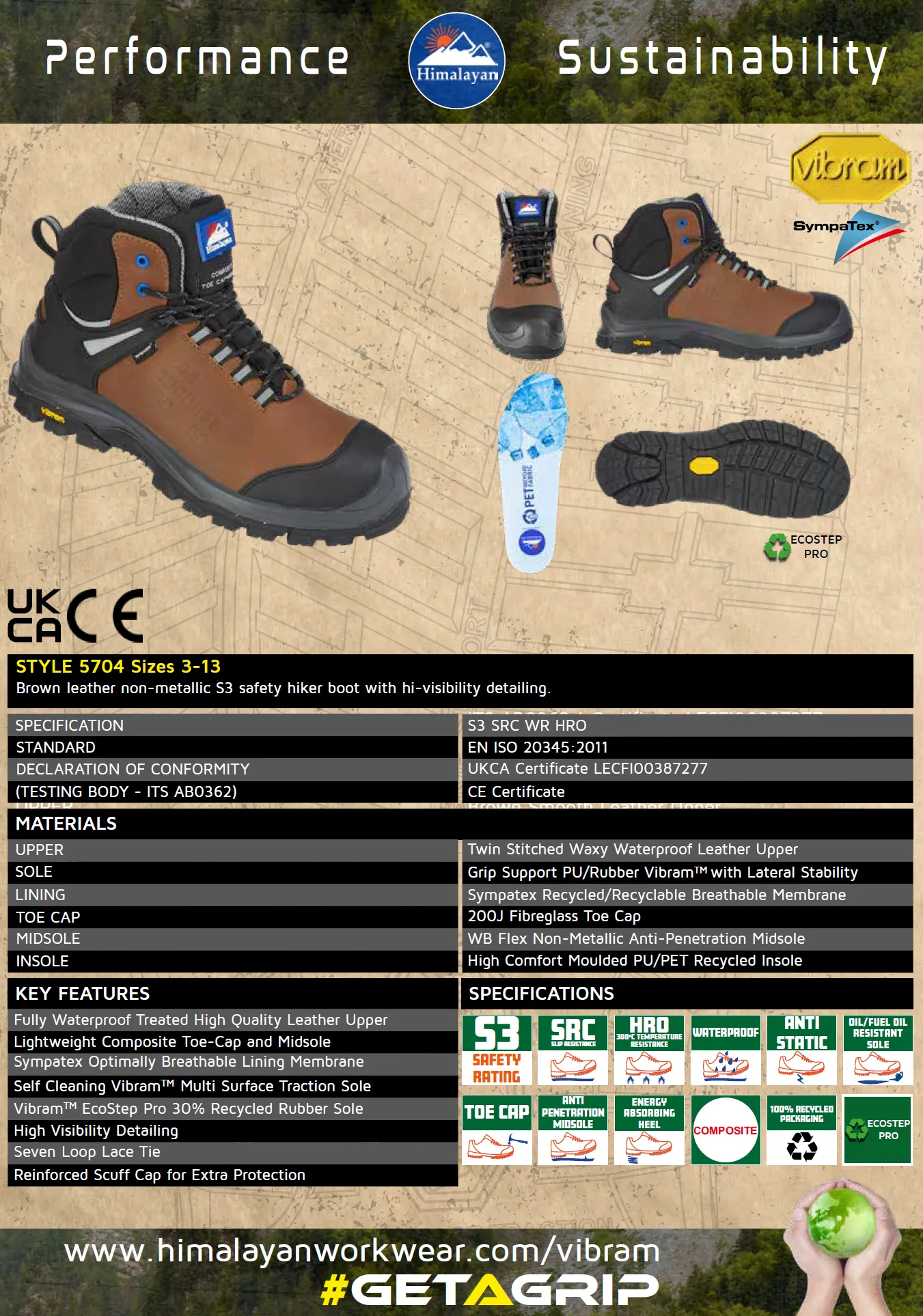 Himalayan Vibram 5704 Composite, Waterproof Brown Safety Boot