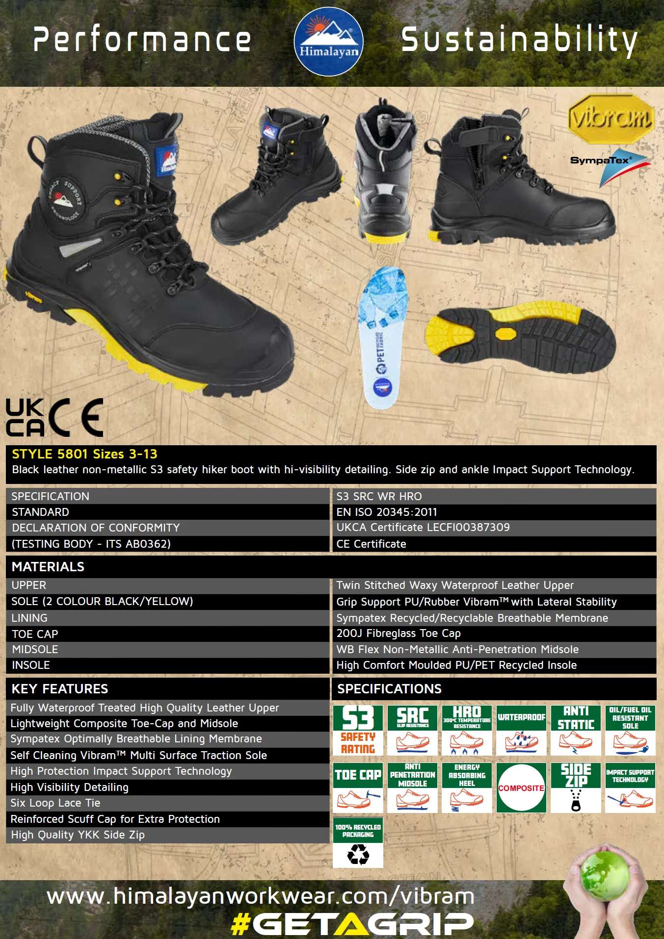 Himalayan Vibram 5801 Composite, Waterproof Black Safety Boot