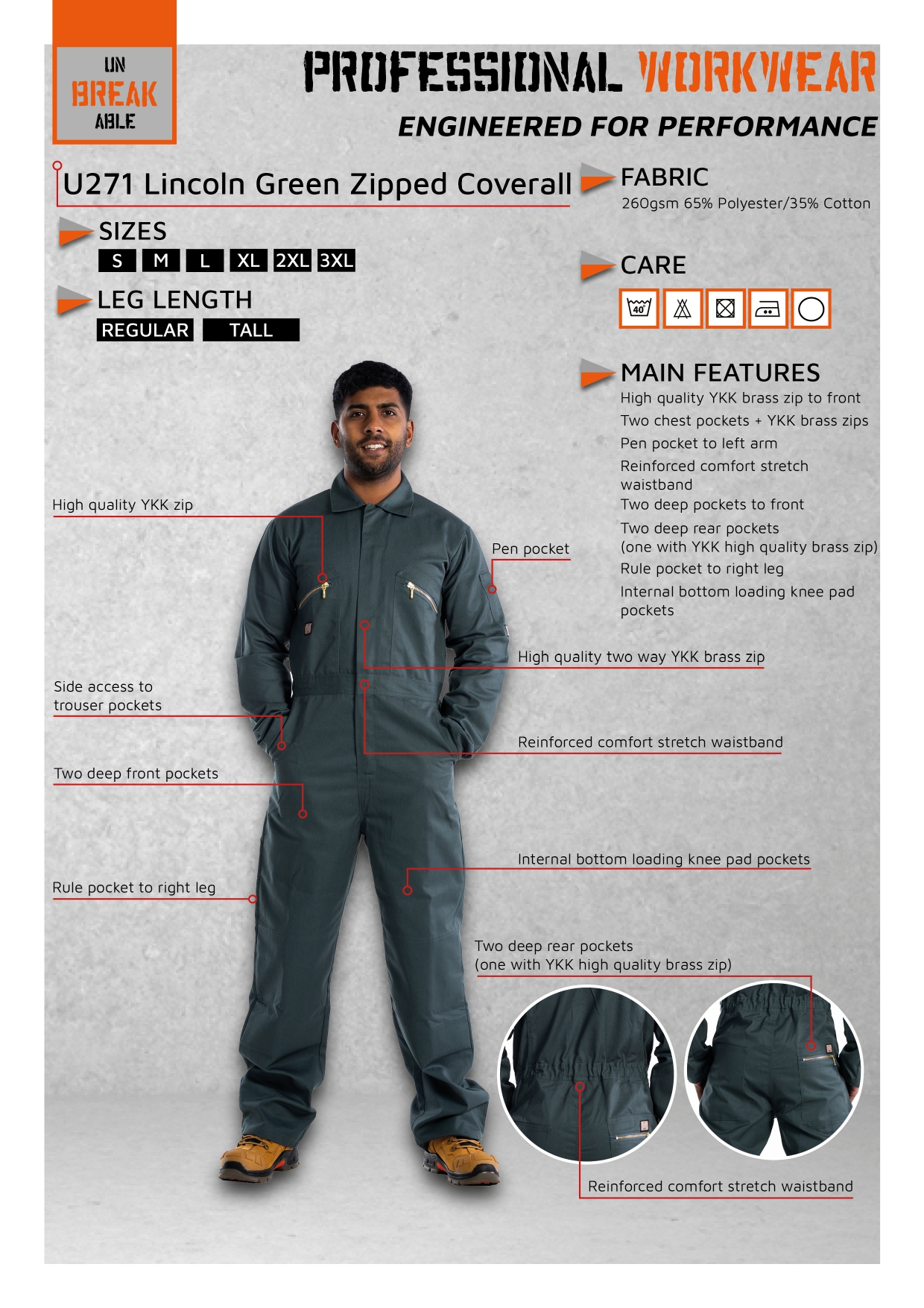 Unbreakable U276 Green Studded Coverall